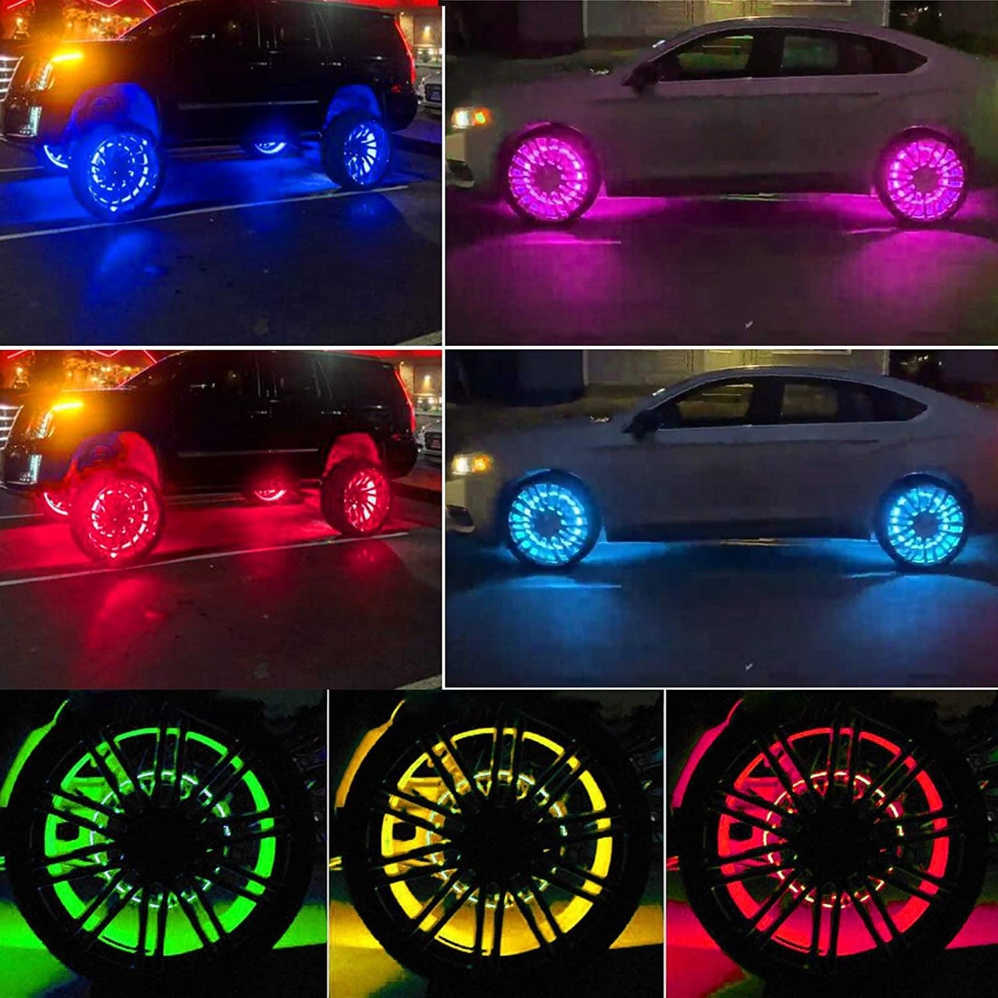 4pc RGBW chasing color 15 inch Single Row App Controlled LED Wheel Ring Light kit with Turn and brake Signal Light