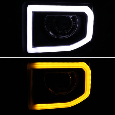 2014-2019 GMC Sierra 1500/2500HD/3500HD LED Bar Projector Headlights w/ LED Turn Signal Lights (Chrome Housing/Clear Lens)
