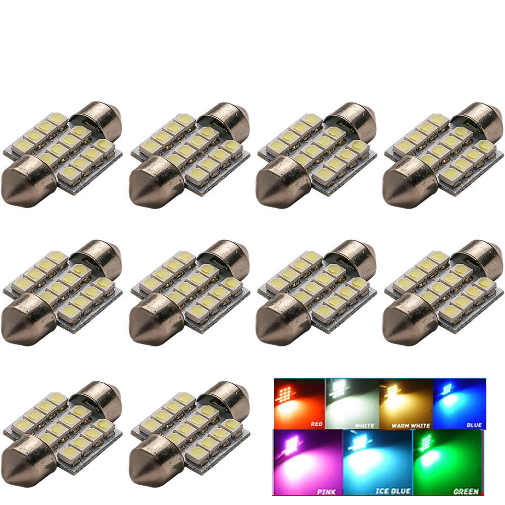 10 pieces 31mm 12-3528 SMD Light Dome Lamp Interior Bulbs