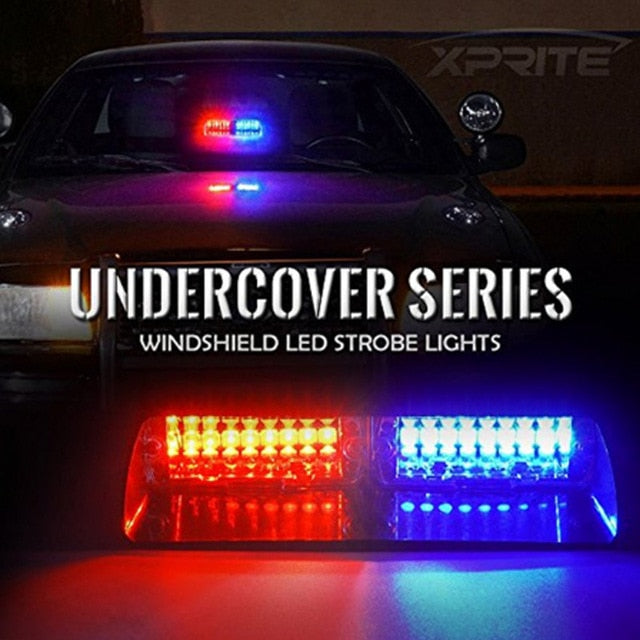Police Lights Car LED Strobe Light Red/Blue Amber/White Signal Lamps Windshield Warning Light 12V