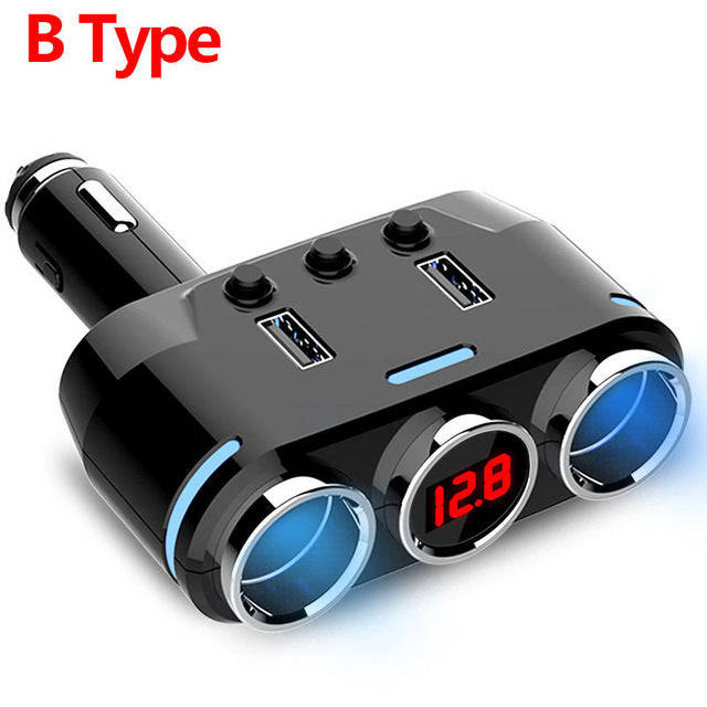 12V-24V 3-outlet Car Cigarette Lighter USB Charger Adapter
